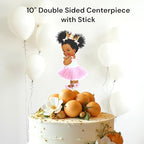 Little Princess Centerpieces Baby Shower Table Decoration 10 inches Pink Gold African American Black Royal Birthday Cake Topper (5) - Image 5