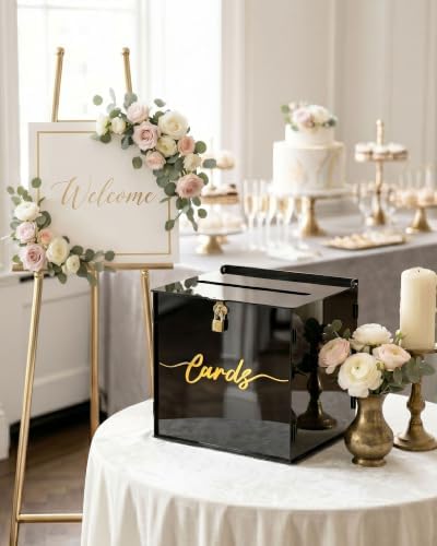 Black Acrylic Wedding Card Box with Slot and Lock, Modern Mirror Card Holder for Reception, Graduation, Gothic Party, Bridal, Baby Shower, Birthday, Elegant Decorative Gift Boxes for Money Envelope - Image 5