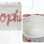 XFYSDIY Personalized Handmade Baby Basket, Custom Name Baby Diaper Caddy Organizer, Cotton Rope Storage Basket (S:22X16CM) - Image 3