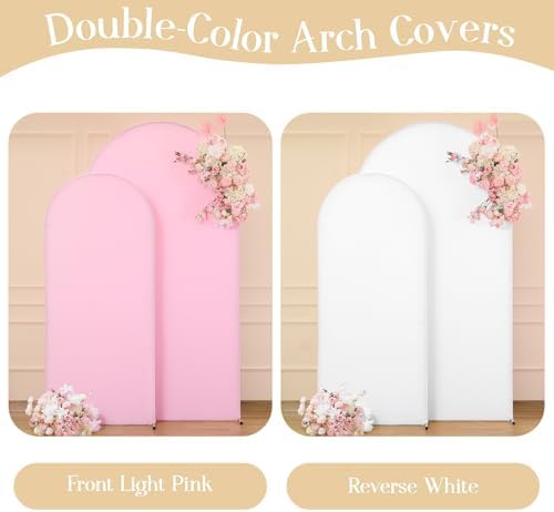 White Pink Arch Backdrop Cover Set of 2 Party Wedding Arch Covers Stretchy Backdrop 7.2FT 6FT Decorations Baby Shower Bridal Shower Photo Birthday Arch Stand Cover Spandex - Image 2