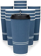 To Go Coffee Cups With Lids - 22 oz Disposable Coffee Cup With Lid. Large Togo Travel Paper Ripple Hot Cups Insulated For Hot, Cold Beverage Drinks, No Sleeves Needed (50, Royal Blue) by Glowcoast