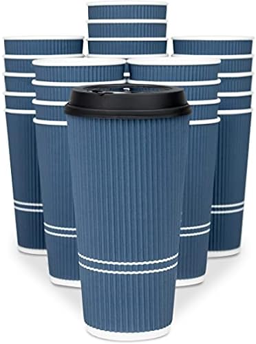To Go Coffee Cups With Lids - 22 oz Disposable Coffee Cup With Lid. Large Togo Travel Paper Ripple Hot Cups Insulated For Hot, Cold Beverage Drinks, No Sleeves Needed (50, Royal Blue) by Glowcoast