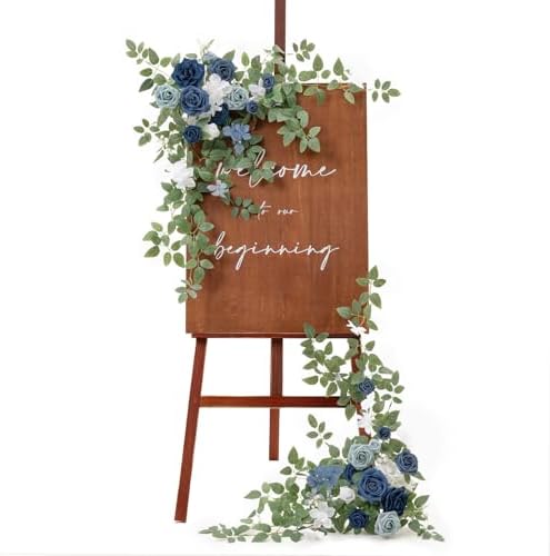Ling's moment Welcome Sign Flowers, Wedding Floral Swag, Dusty Blue & Navy by LingsMoment