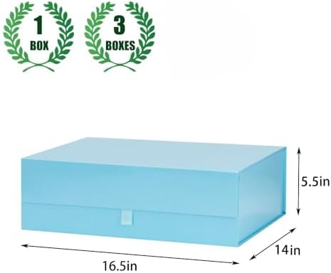 Extra Large Gift Box 3 Pack 16.5x14x5.5 Inches,Blue Gift Boxs for Presents with Lid Magnetic Closure Collapsible,Groomsman Proposal Box,Birthday, Christmas,for Clothes and Large Gifts - Image 4