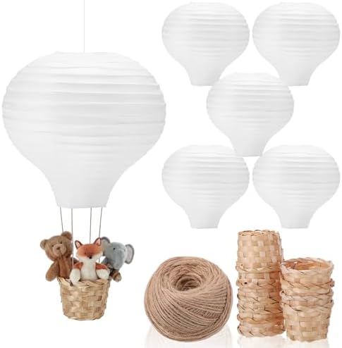 Meooeck 6 Pcs Hanging Hot Air Balloon Decorations Paper Lanterns 12 Inch Reusable Hot Air Balloon Decor Paper Lanterns Set for DIY Craft Wedding Birthday Christmas Home Living Room (White) by Meooeck