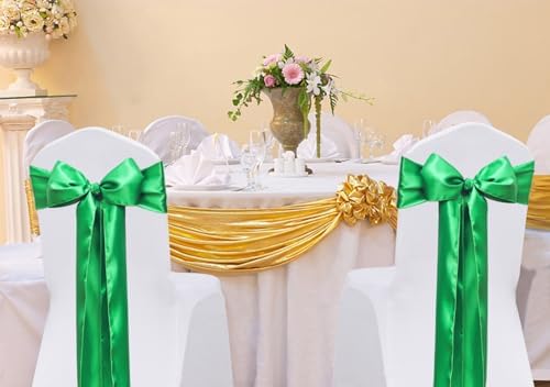 Pack of 50 Satin Emerald Green Chair Sashes Bows 7 X 108 Inch Universal Forest Green Chair Ribbons Ties for Wedding Ceremony Party Birthday Anniversary Engagement Christmas Outdoor Event Decor - Image 2