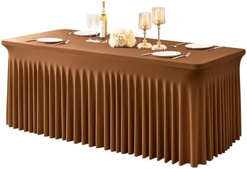1 Pack Brown Spandex Tableclothes for 8 Foot Rectangle Tables, Wrinkle Free 8ft Fitted Table Cover Stretch Table Cloth Desk Skirt for Weddings Baby Shower Birthday Party Banquet Decorations by PartyTalk
