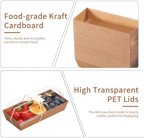 100 Pcs Small Charcuterie Boxes with Clear Lids and Forks - To Go Paper Rectangle Charcuterie Box, Disposable Food Containers, 7Inch Dessert Boxes for Cookie, Cake Slice Strawberries (Brown) - Image 5
