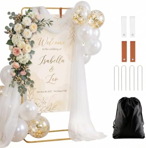 Wedding Welcome Sign Stand, Gold Adjustable Sign Holder for Wedding Decor by SYEIIYU