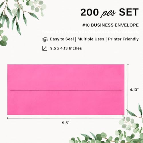 200 Pack #10 Hot Pink Envelopes Letter Size Self Seal Business Envelopes - Image 2