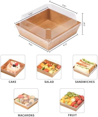 100 Pcs Small Charcuterie Boxes with Clear Lids - To Go Paper Rectangle Charcuterie Box, Disposable Food Containers, 5Inch Dessert Boxes for Cookie, Cake Slice Strawberries (Brown) - Image 3