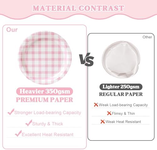Vyntra 350-Pc Pink Gingham Paper Plates and Napkins Party Supplies - Image 5