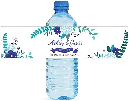 100 Floral Love Laughter and Happily Ever After Wedding Anniversary Water Bottle Labels Engagement Party Birthday by DesignThatSign