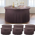 6 Pack Brown Spandex Round Tablecloths for 60 inch Table, Wrinkle Free Stretchy 120inch Fitted 5FT Round Table Cover Cloths with Skirt for Wedding Party Dining Banquet by Htper