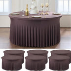 6 Pack Brown Spandex Round Tablecloths for 60 inch Table, Wrinkle Free Stretchy 120inch Fitted 5FT Round Table Cover Cloths with Skirt for Wedding Party Dining Banquet by Htper