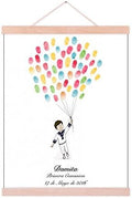 Customized Baby Shower Guest Book Alternative Little Boy and Balloons Painting Primera Communion Gifts DIY Fingerprint Signing Book with Wooden Hanger Ready to Hang-80x120cm by Unknown
