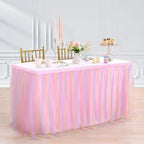 Pastel Rainbow Pink Table Skirt Ruffle Mermaid Party Tablecloth for Rectangle Table Tables or Round Tables 9ft Birthday Party Baby Shower Decorations - Image 6