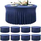 8 Pack Navy Blue Spandex Round Tablecloths for 72inch Table, Wrinkle Free 132in Stretchy Fitted 6ft Tablecloths, Round Table Clothes Covers with Skirt for Wedding Birthday Parties Banquet by Htper