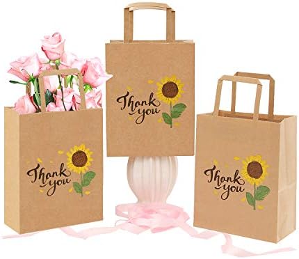 50Pcs 10x8x4.7 Thank You Gift Bags Bulk, Thank You Bags for Business Small, Sunflower Paper Small Gift Retail bags with Handles (B) - Image 7