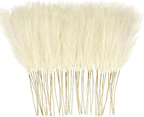obbsie 150PCS Beige Faux Pampas Grass Decor, 21.6" Fluffy Vase Filler by ObbsieDirect