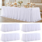 4 Pack White Tablecloth for 8 Foot Rectangle Tables with Tulle Table Skirt by PartyTalk