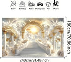 Golden Heaven Sent Theme Banner Paradise Stairway Holy Light White Dove Floral Angel Easter Background Heaven Sent Baby Shower Church Event Banners Christian Religious Backdrop(Gold, 8 * 6feet) - Image 6