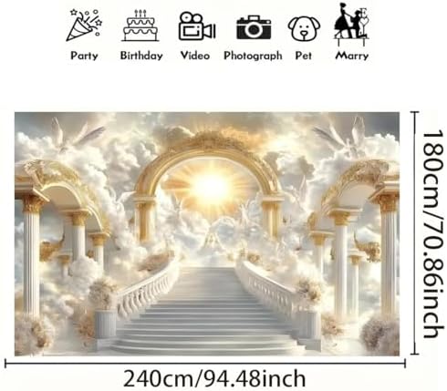 Golden Heaven Sent Theme Banner Paradise Stairway Holy Light White Dove Floral Angel Easter Background Heaven Sent Baby Shower Church Event Banners Christian Religious Backdrop(Gold, 8 * 6feet) - Image 6