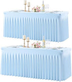 2 Pack Baby Blue Table Cloth for 6 Foot Rectangle Tables Spandex Fitted Tablecloth 6ft Stretch Table Covers Skirt Baby Blue Banquet Tablecloths Wrinkle Free Tablecloth for Party Wedding Birthday Event by Tao-GePartyDecorations