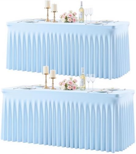 2 Pack Baby Blue Table Cloth for 6 Foot Rectangle Tables Spandex Fitted Tablecloth 6ft Stretch Table Covers Skirt Baby Blue Banquet Tablecloths Wrinkle Free Tablecloth for Party Wedding Birthday Event by Tao-GePartyDecorations