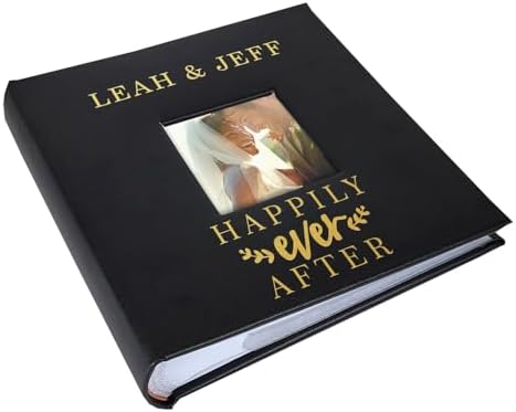 Personalized Wedding Photo Album, Custom Engraved Picture Album, Holds 200 4" x 6" Photos, Leatherette and Laser Engraved Scrapbook, Happily Ever After, Black by GiftsForYouNow