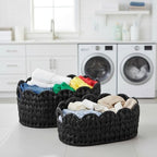 Coeusy Wicker Scalloped Basket Set of 2,Woven Storage Baskets for Shelves,Closet,Laundry,Gift,Towels,Books,Toys,Waterproof Decor Basket for Organizing,Black Oval - Image 5