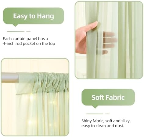 20x10ft Sage Green Tulle Backdrop Curtains with Lights String for Parties,Wrinkle Free Sheer Curtain Wedding Photo Backdop Drapes for Baby Shower Birthday Party Photography Home Decorations - Image 4