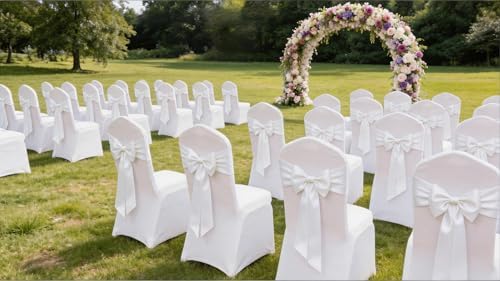 Satin Chair Sashes Bows 50 Pack Universal Polyester Chair Ribbons for Wedding Anniversary Retirement Party Birthday Engagement Banquet Graduation Outdoor Events Decor (White, 50 pcs) - Image 5