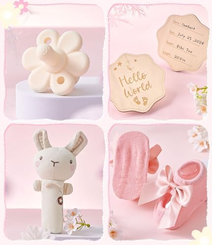 Golray Baby Shower Gifts for Girls, Baby Girl Gifts Baskets with Rattle, Blanket/Bodysuit Set, New Born Essential Stuff, Gender Reveal Ideas Infant New Born Baby Girls Gift Basket - Image 6