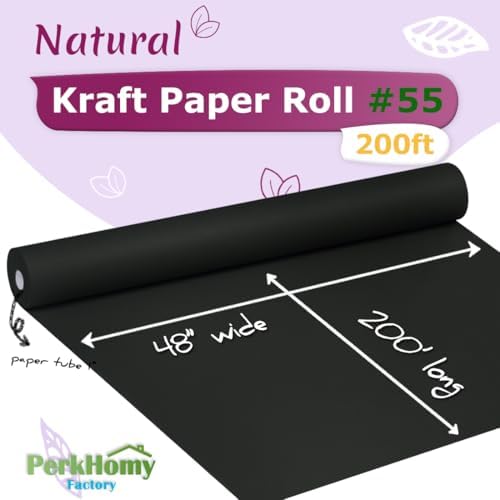 PerkHomy 48" x 2,400" (200') Black Kraft Paper Roll for Craft Bulletin Board Paper Art Table Covering Crafting Gift Wrapping Bouquet Packing Parcel 80GSM 55LB (Black, 48" x 200') - Image 2