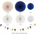 Navy-Blue White Gold Graduation Party-Decorations Fan kit + Paper Garlands Kit - Image 4
