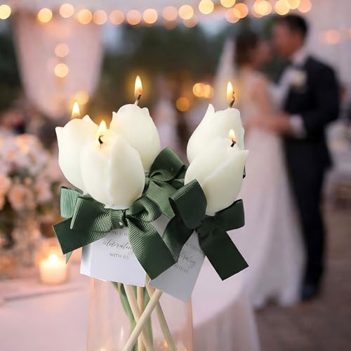Conelist 24 Pack Tulip Candles White Flower Candle Wedding Favors for Guest - Image 4