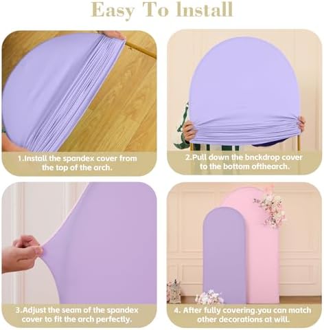 Pink Purple Arch Backdrop Cover for Wedding, 7.2FT 6FT Set of 2 Stretchy Spandex Fitted Arch Stand Cover for Baby Shower, Birthday Party Decor, Chiara Backdrop Cover with Double-Sided Design - Image 6