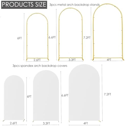 HAINARverS Set of 3 Arch Backdrop Stands with Covers, White, 6/6.6/7.2FT - Image 3