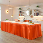 Partisky Orange Polyester Table Skirt for Rectangle Tables 17ft, Wrinkle Resistant Pleated Ruffle Table Cloth for Wedding Baby Shower - Image 2
