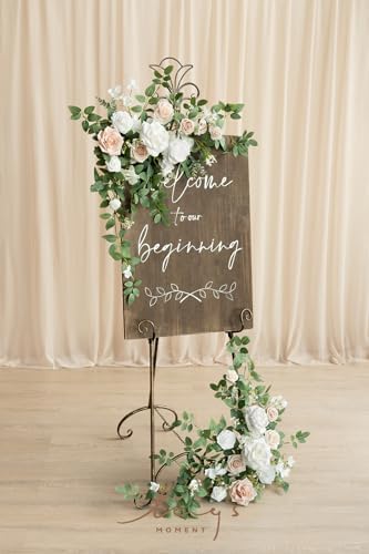 Ling's moment Welcome Sign Flowers, Wedding Floral Swag, White and Sage - Image 5