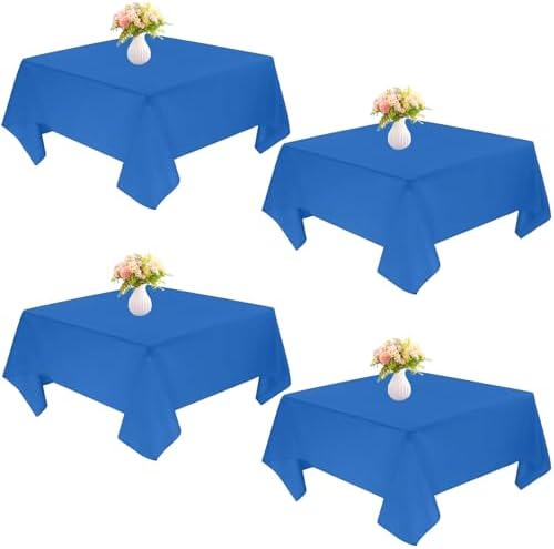 4 Pack Square Table Cloth 85x85 Inch Blue Tablecloth Machine Washable Fabric Polyester Table Cover for Dining, Buffet Parties, Picnic, Events, Weddings and Restaurants（Blue） by JALANCY