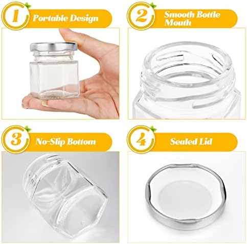 Nuogo 100 Pack 1.5oz Mini Hexagon Glass Jars Bulk Honey Jars, Silver - Image 3