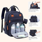 BabbleRoo Diaper Bag Backpack - Baby Essentials Travel Tote - Multi Function Water Resistant Diaper Bag, Travel Essentials Baby Bag with Changing Pad, Stroller Straps & Pacifier Case - Navy Blue - Image 5