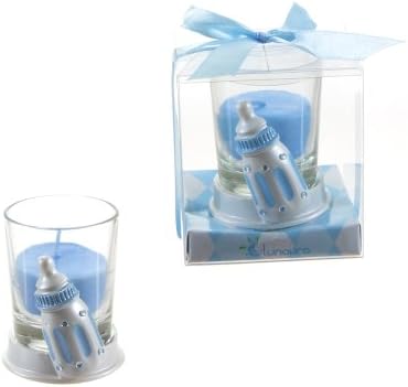 Lunaura Baby Keepsake - Set of 12 Boy Baby Bottle Glass Votive Candle Set Favors - Blue by MEGA+FAVORS