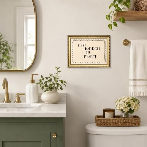 I See London I See France Wall Art Funny Bathroom Quote Wall Decor Picture Minimalist Beige Restroom Sign Poster Canvas Painting Print for Bathroom Toilet 24x16 inch Gold Framed - Image 5