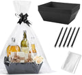 Beeplove 6 Sets Large Thick Kraft Baskets for Gifts Empty - Gift Baskets Empty Kit with Cellophane Wrap and Pull Bows for Wedding Birthday Bridesmaid Baby Shower, Black by Beeplove