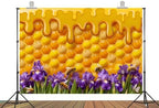 20x10ft Fabric Honeycomb Iris Bee Backdrop Dripping Honey Background for Floral Bee Baby Shower Decorations Photo Shoot Studio Props - Image 2
