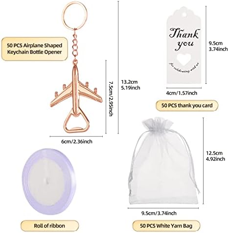 50PCS Rose Golden Airplane Bottle Opener Keychains for Wedding or Bridle Shower Favors,Baby Shower Gifts, Souvenirs to Guests Bluk - Image 2
