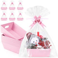 10PACK Pink Baskets For Gifts Empty, 10 x 8” Thick Paper Basket with 10 Clear Bags and 10 Pink Bows, Empty Gift Baskets for Baby Shower Valentine Bridal Birthday Party Wrapping Gift by AFOROEOA